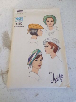 Vintage Vogue Hat Pattern By Adolfo 7462 Uncut 3 Sectioned Bias Beret