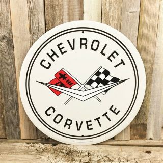 Chevrolet Corvette Flags Logo Chevy Metal Tin Sign 12 " Vintage Garage Dealer