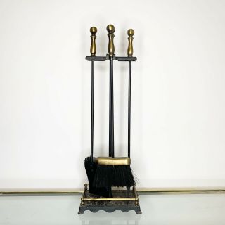 Vintage Black Iron Brass Fireplace Tools 28” Tall 3 Pc Set