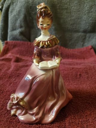 Vintage Josef Originals Young Lady Reading A Book Figurine.  Stamped & Signed.