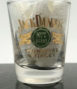 Jack Daniels Old No 7 Green & Gold Shot Glass Old Time Sour Mash Whiskey 2