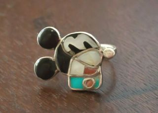Vintage Mickey Mouse Zuni Inlay Ring Navajo Native Old Pawn Harvey Turquoise
