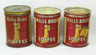 Advertising Coffee Tin X3 Diff Hills Bros 2 Pound Size
