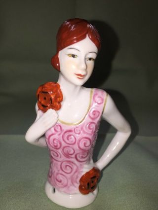 Flapper Pin Cushion Half Doll: 1920’s Style,  Red Hair,  4” Tall
