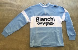 Bianchi Campagnolo Vintage Wool Cycling Jersey Long Sleeve Santini Sz 48 (l)