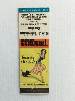 Vintage Matchbook Cover,  Girlie Cover,  B&j Television Service,  Greenville,  Ohio