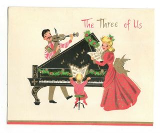 Vintage Sunshine Christmas Greeting Card Caroling Family Piano Violin Gc1