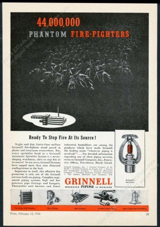 1940 Grinnell Fire Sprinkler Photo Phantom Firemen Fire Fighter Vintage Print Ad