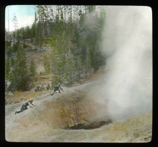 Ca.  1900 Mud Geyser,  Yellowstone Glass Magic Lantern Slide
