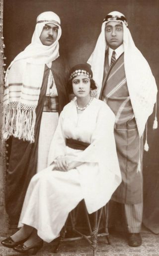 Egypt Vintage Photo.  Handsome Men With Arabian Scarf & Cute Lady