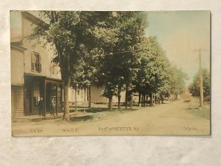 1909 Rppc East Worcester Ny Color Tint F.  E.  Bolles Showing Bank Main St Posted
