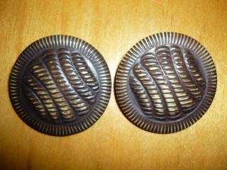 2 Vintage Large Buttons - Pressed Design - Brown And Beige 2 " 3/4 - 2248