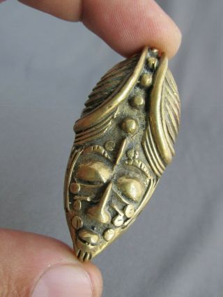 Vintage Solid Brass 3d Figural Tribal Face Mask Pin Brooch Pendant Combo
