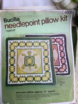 Gvv Vtg 1976 Bucilla Needlepoint Kit Turtle Pillow Green Yellow