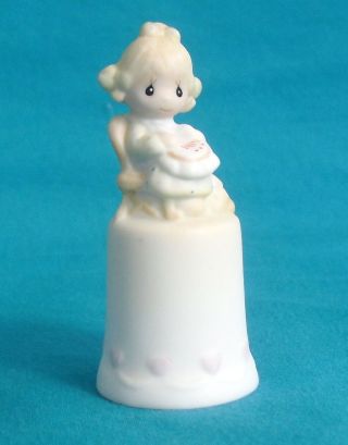 Vintage Enesco Bisque Porcelain Girl Thimble Mother Sew Dear By Samuel Butcher