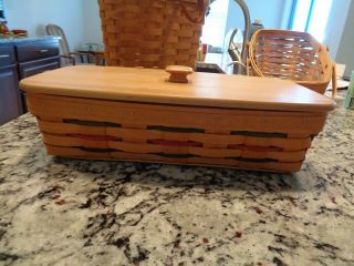 Longaberger 1997 Basket With Wood Lid Cover & 8 Section Protector 15 " X 8 "