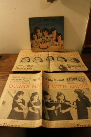 Booklet And Two Newspapers Regarding The Dionne Quintuplets Of The Mid 1930 