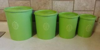 Vintage Tupperware Green Servalier Canisters Set With Lids Storage Retro