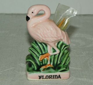 Vintage Florida Pink Flamingo Toothpick Holder Souvenir Made In Japan