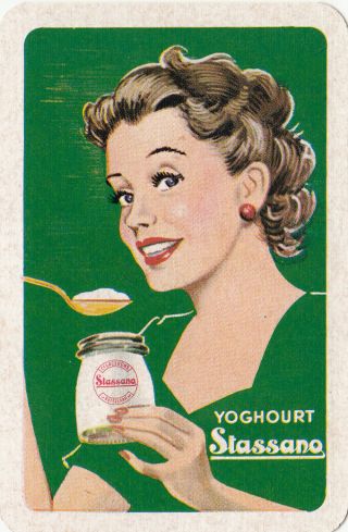 1 Vintage Swap Playing Card - Pretty Lady Advertising Yoghurt