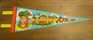 Vintage Florida The Sunshine State Pennant Banner Girl Alligators Oranges