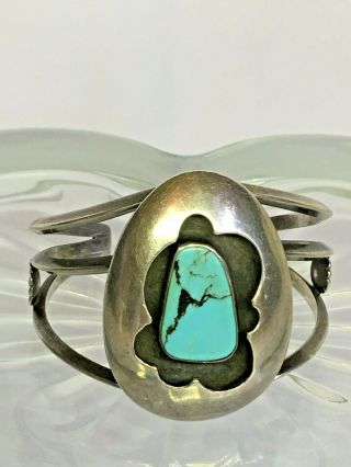 Vintage Native American Sterling Silver Turquoise Shadow Box Cuff Signed