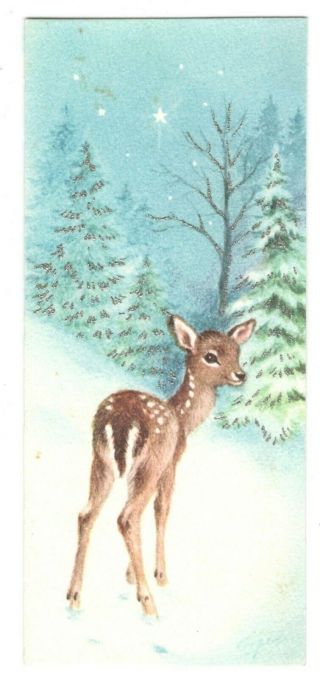 Vintage Gibson Christmas Greeting Card Baby Fawn Deer 1950 
