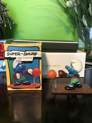 Vintage Schleich Peyo Boxer Smurf With Punching Bag Smurf