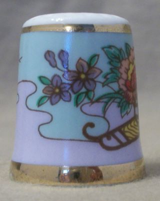 TCC Flower Cart Thimble with Gold Trim on Top and Bottom by Lin Porcelain 2