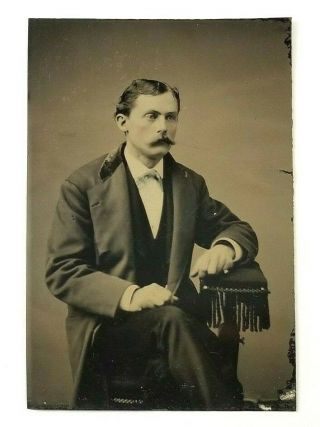 Tintype Photograph Portrait Of A Seated Man With Mustache