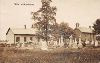 E22/ Galion Ohio Real Photo Rppc Postcard 1911 Windfall Cemtery Church
