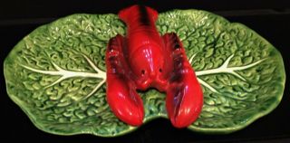 RETRO VINTAGE CABBAGE LEAF AND LOBSTER DOUBLE SERVING DISH. 2