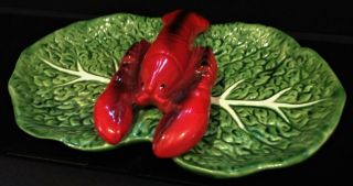 RETRO VINTAGE CABBAGE LEAF AND LOBSTER DOUBLE SERVING DISH. 3