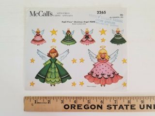 Vtg 1958 Mccalls 2265 Angel Motifs Fabric Applique 6 Christmas Angels,  12 Stars