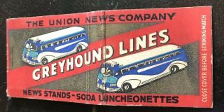 Matchbook Cover Greyhound Lines The Union News Company