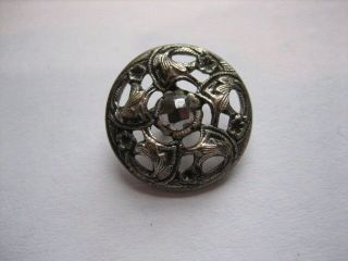 Vintage Small 9/16 Inch Metal Button,  Open Work Leaves,  Cut Steel Center - M75