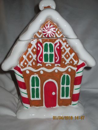 Gingerbread House Christmas Cookie Jar Ceramic Teleflora 9 " X5 " X5 "