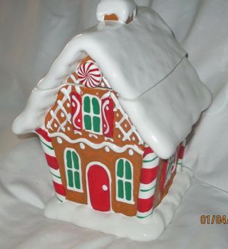 Gingerbread House Christmas Cookie Jar Ceramic Teleflora 9 