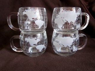 NESTLE NESCAFE Glass World Globe Coffee / Tea Cups Mugs 8 oz.  Set 4 Vintage 1970 2
