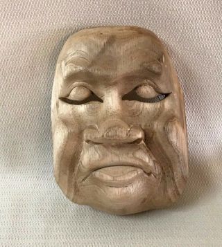 Vintage Wooden Asian Theater Mask Wall Art 5 Wood Hand Carved Ooak