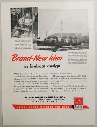 1949 Print Ad Detroit Diesel Marine Engines Fireboat In Philadelphia Gm