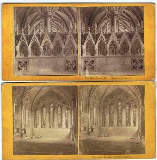 2 Stereoviews By Pumphrey - Interior Of Hereford Cathedral