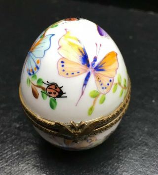 Peint Main Limoges Porcelain Egg Shaped Trinket Box with Perfume Bottle Floral 3