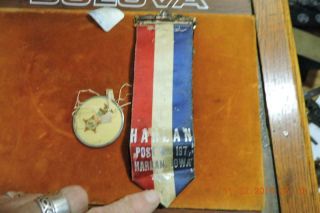 Antique Gar Grand Army Of Republic Ribbon Celluloid Badge Harlan Iowa Post 197