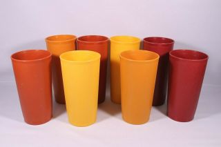 Vintage Tupperware Set Of 8 Tumblers Glasses Cups Harvest Colors 12 Oz 2 Sizes