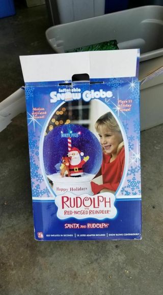 15 " Gemmy Airblown Inflatable Snow Globe Santa And Rudolph The Red Nose Reindeer