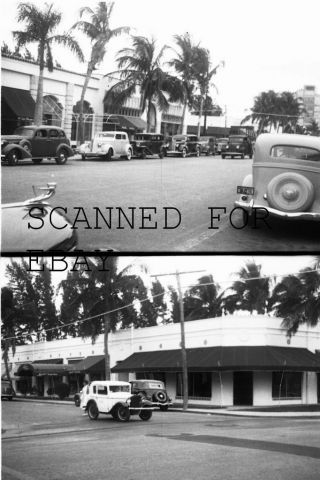 1930s (2) Miami Beach Florida Old Cars Stores Vintage Photo Negatives