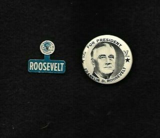 2 Fdr Franklin D.  Roosevelt Presidential Campaign Buttons: V Victory
