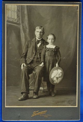 Cabinet Photo Man Daughter Holds Wide Brim Hat Fermann Stoughton Wi 1890s