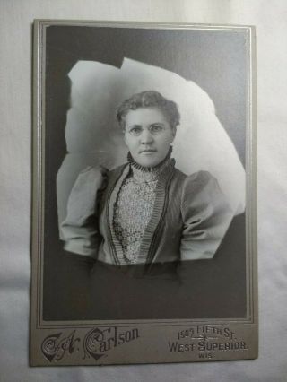 C 1890 West Superior Wisconsin Young Woman Wearing Glass Memorial Cabinet Card